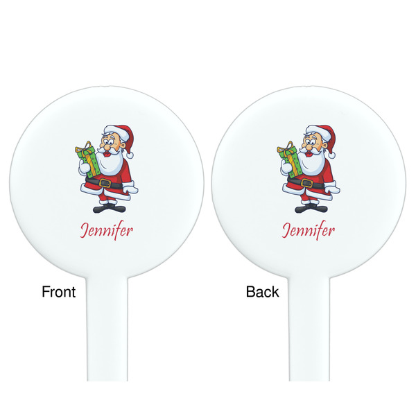 Santa and Presents White Plastic 7" Stir Stick - Double Sided - Round - Front & Back