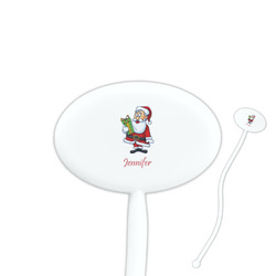 Santa and Presents 7" Oval Plastic Stir Sticks - White - Double Sided (Personalized)