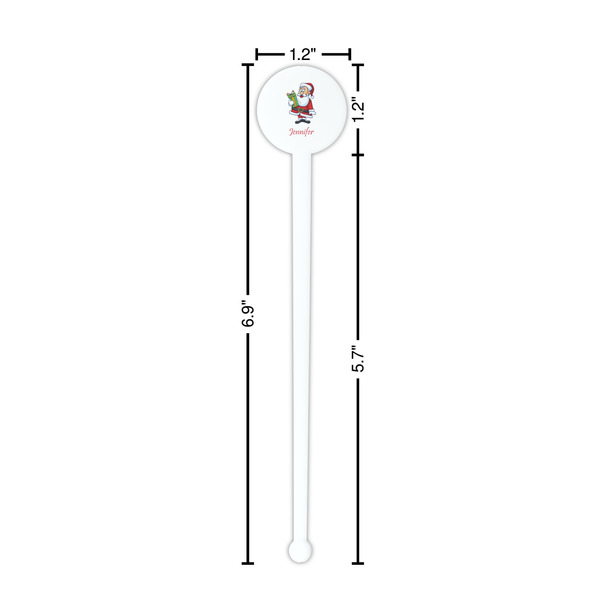 Santa and Presents White Plastic 7" Stir Stick - Round - Dimensions