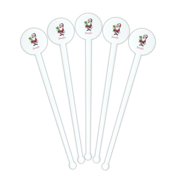 Santa and Presents White Plastic 7" Stir Stick - Round - Fan View