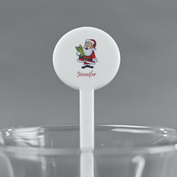 Santa and Presents White Plastic 7" Stir Stick - Round - Main