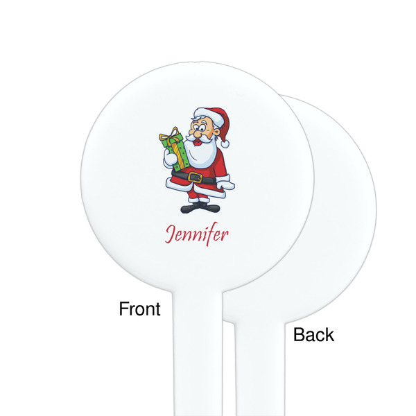 Santa and Presents White Plastic 7" Stir Stick - Single Sided - Round - Front & Back