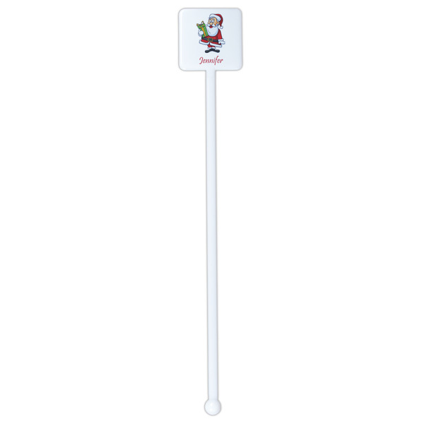 Santa and Presents White Plastic Stir Stick - Single Sided - Square - Single Stick