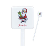 Santa and Presents Square Plastic Stir Sticks - Single Sided (Personalized)