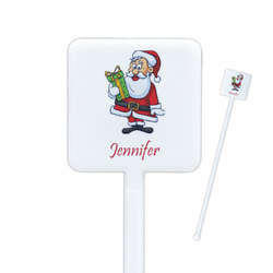Santa and Presents Square Plastic Stir Sticks - Double Sided (Personalized)