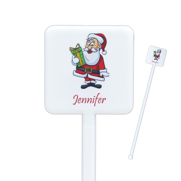 Custom Santa and Presents Square Plastic Stir Sticks - Single Sided (Personalized)