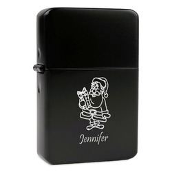 Santa and Presents Windproof Lighter - Black - Double Sided & Lid Engraved (Personalized)