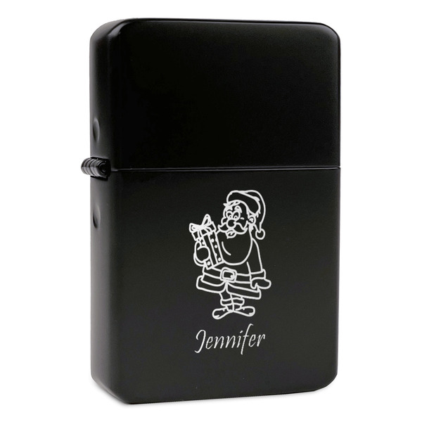 Custom Santa and Presents Windproof Lighter - Black - Single Sided & Lid Engraved (Personalized)