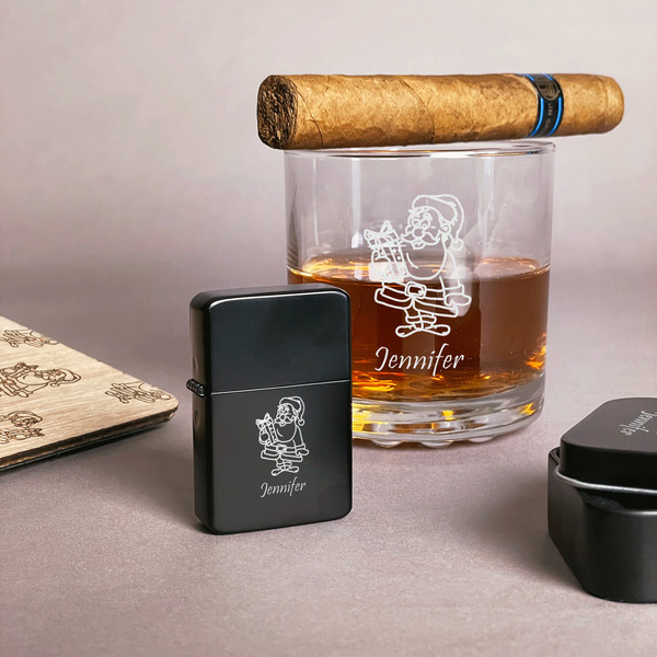 Santa and Presents Windproof Lighters - Black - In Context
