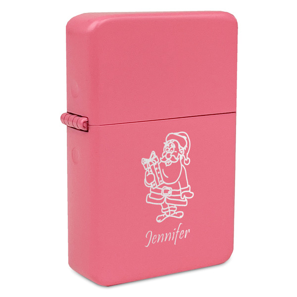 Custom Santa and Presents Windproof Lighter - Pink - Single Sided & Lid Engraved (Personalized)