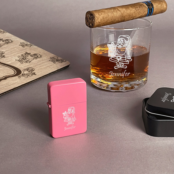 Santa and Presents Windproof Lighters - Pink - In Context