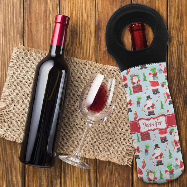 Santa and Presents Wine Tote Bag - FLATLAY