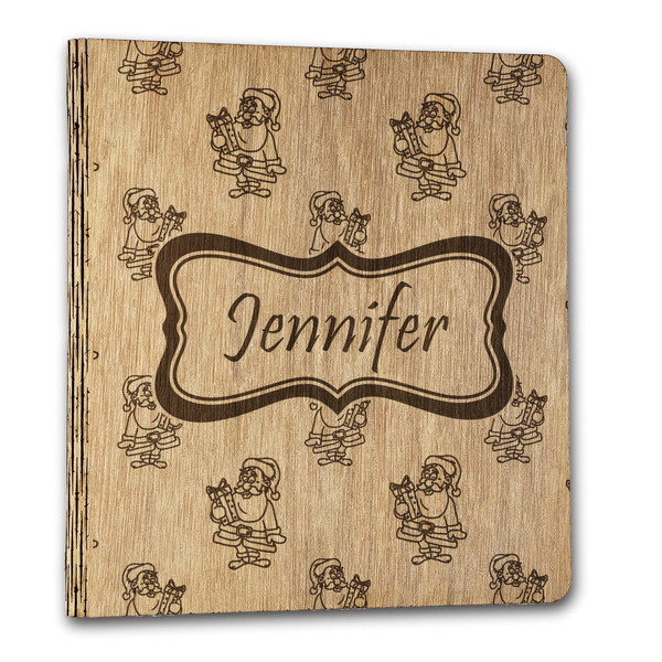 Custom Santa and Presents Wood 3-Ring Binder - 1" Letter Size (Personalized)