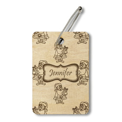 Santa and Presents Wood Luggage Tag - Rectangle (Personalized)