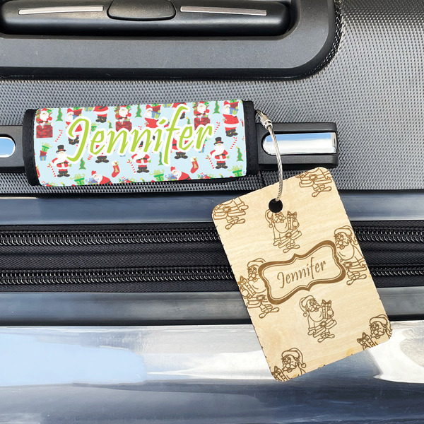 Santa and Presents Wood Luggage Tags - Rectangle - Lifestyle