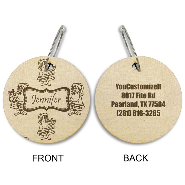 Santa and Presents Wood Luggage Tags - Round - Approval