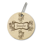 Santa and Presents Wood Luggage Tag - Round (Personalized)