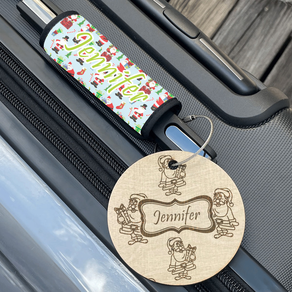 Santa and Presents Wood Luggage Tags - Round - Lifestyle