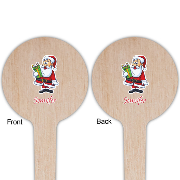Santa and Presents Wooden 4" Food Pick - Round - Double Sided - Front & Back