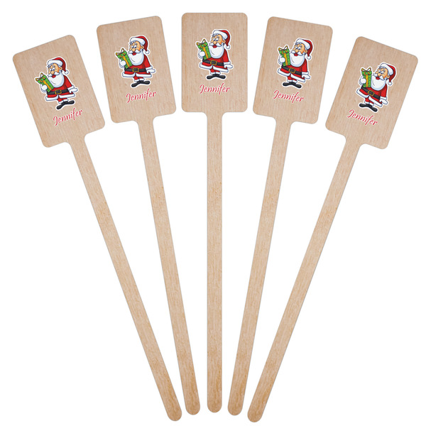 Santa and Presents Wooden 6.25" Stir Stick - Rectangular - Fan View