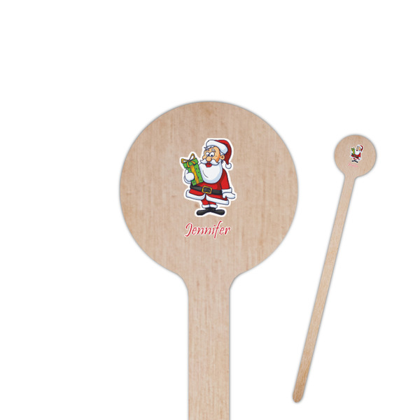 Custom Santa and Presents 7.5" Round Wooden Stir Sticks - Double Sided (Personalized)