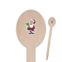 Santa and Presents Oval Wooden Food Picks - Double Sided (Personalized)