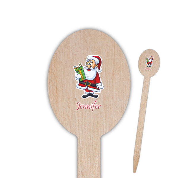 Custom Santa and Presents Oval Wooden Food Picks - Single Sided (Personalized)