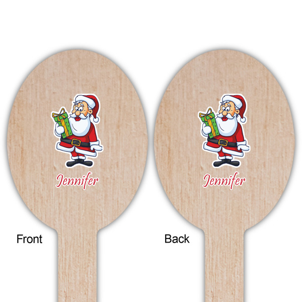 Santa and Presents Wooden Food Pick - Oval - Double Sided - Front & Back