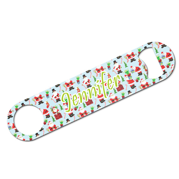 Custom Santa and Presents Bar Bottle Opener w/ Name or Text