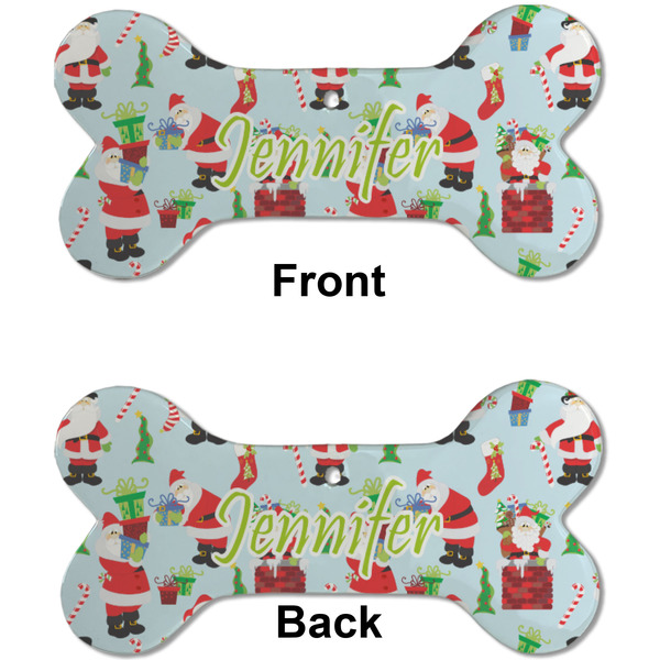 Santa and presents Ceramic Flat Ornament - Bone Front & Back (APPROVAL)