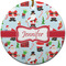 Santa and presents Ceramic Flat Ornament - Circle (Front)