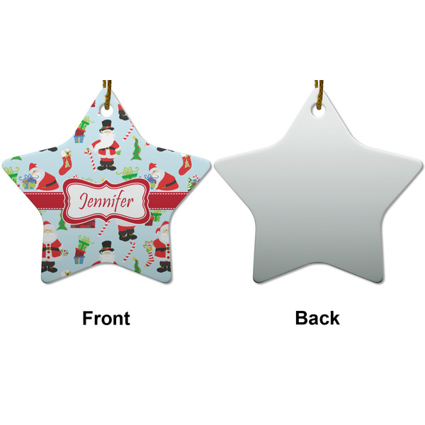 Santa and presents Ceramic Flat Ornament - Star Front & Back (APPROVAL)