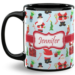 Santa and Presents 11 Oz Coffee Mug - Black (Personalized)
