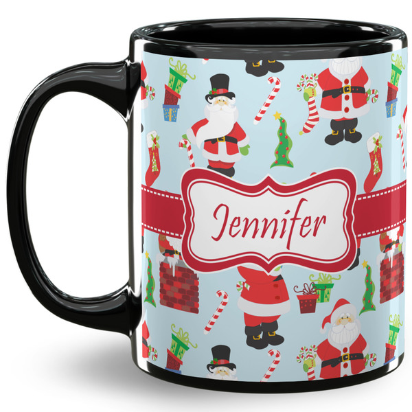 Custom Santa and Presents 11 Oz Coffee Mug - Black (Personalized)