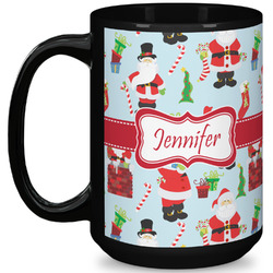 Santa and Presents 15 Oz Coffee Mug - Black (Personalized)