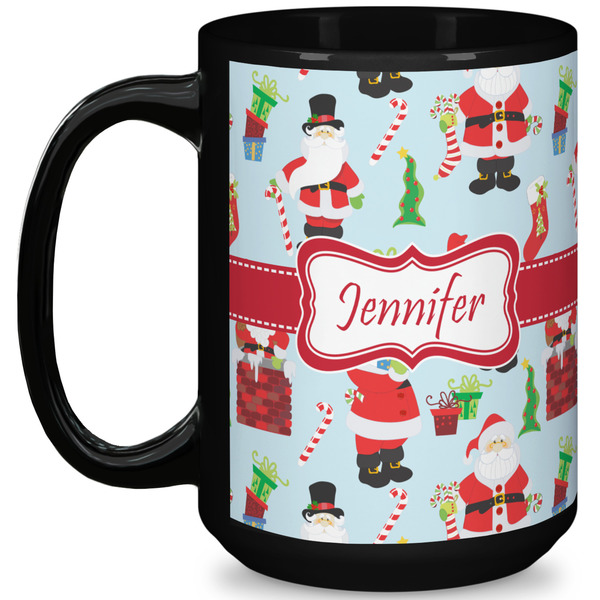 Custom Santa and Presents 15 Oz Coffee Mug - Black (Personalized)