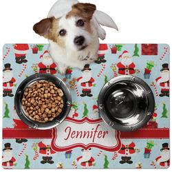 Santa and Presents Dog Food Mat - Medium w/ Name or Text