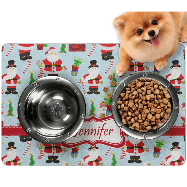 Custom Santa and Presents Dog Food Mat - Small w/ Name or Text