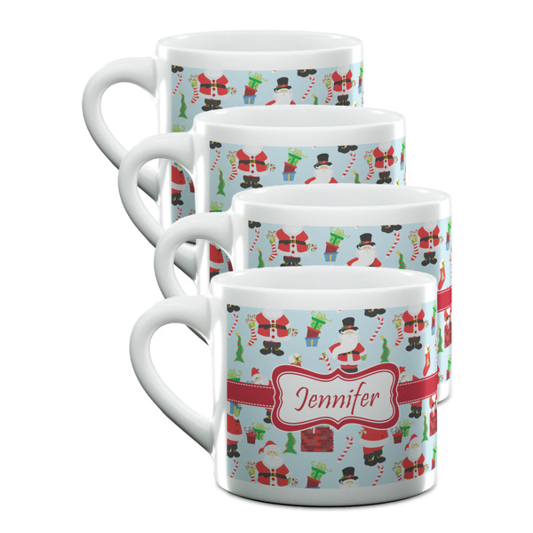 Custom Santa and Presents Double Shot Espresso Cups - Set of 4 (Personalized)