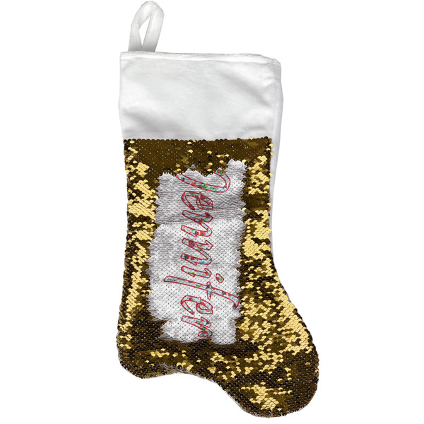 Custom Santa and Presents Reversible Sequin Stocking - Gold (Personalized)