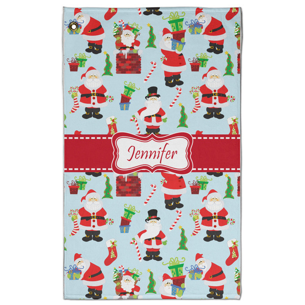 Custom Santa and Presents Golf Towel - Poly-Cotton Blend w/ Name or Text