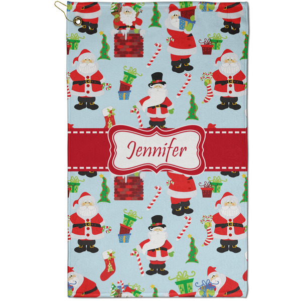Custom Santa and Presents Golf Towel - Poly-Cotton Blend - Small w/ Name or Text