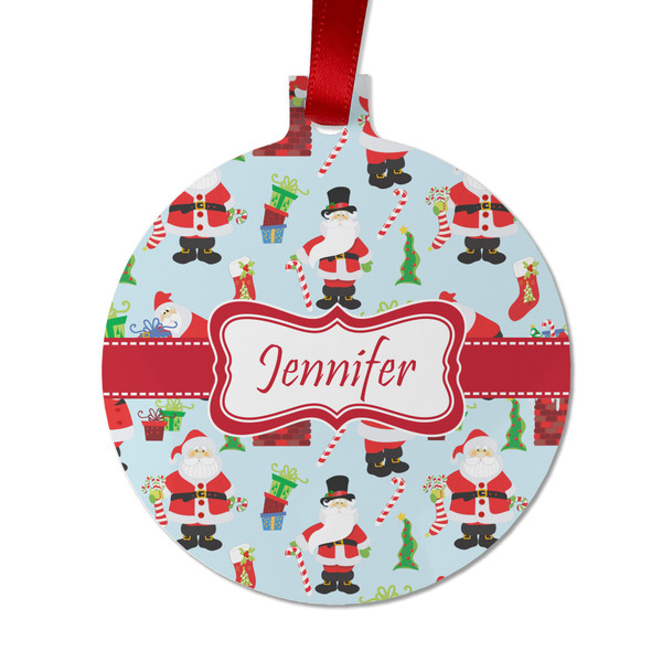 Custom Santa and Presents Metal Ball Ornament - Double Sided w/ Name or Text