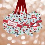 Santa and Presents Metal Ornaments - Double Sided w/ Name or Text