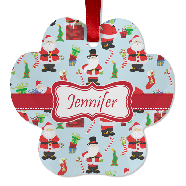 Custom Santa and Presents Metal Paw Ornament - Double Sided w/ Name or Text