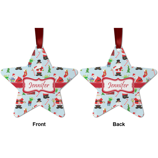 Santa and presents Metal Star Ornament - Front and Back