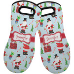 Santa and Presents Neoprene Oven Mitts - Set of 2 w/ Name or Text