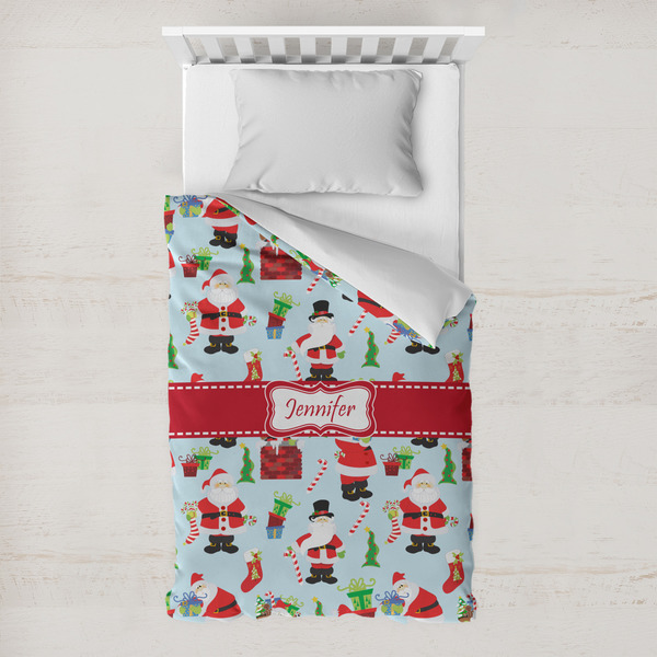 Custom Santa and Presents Toddler Duvet Cover w/ Name or Text