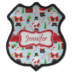 Santa and Presents Iron On Shield Patch C w/ Name or Text