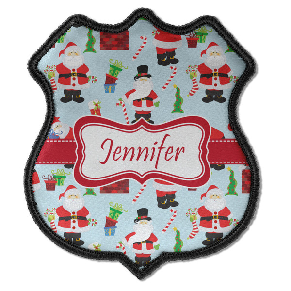 Custom Santa and Presents Iron On Shield Patch C w/ Name or Text